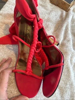 Braided Ankle-Tie Stiletto Heels in Red